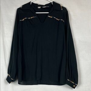 Vintage Black Sunday Times Union Made Embroidered Lightweight Blouse